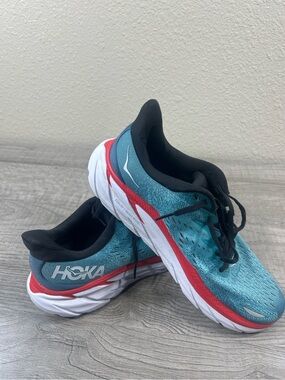 Sneakers HOKA Clifton 8 Running Sneakers Blue/Red Cushioned Shoes Size 10 D
